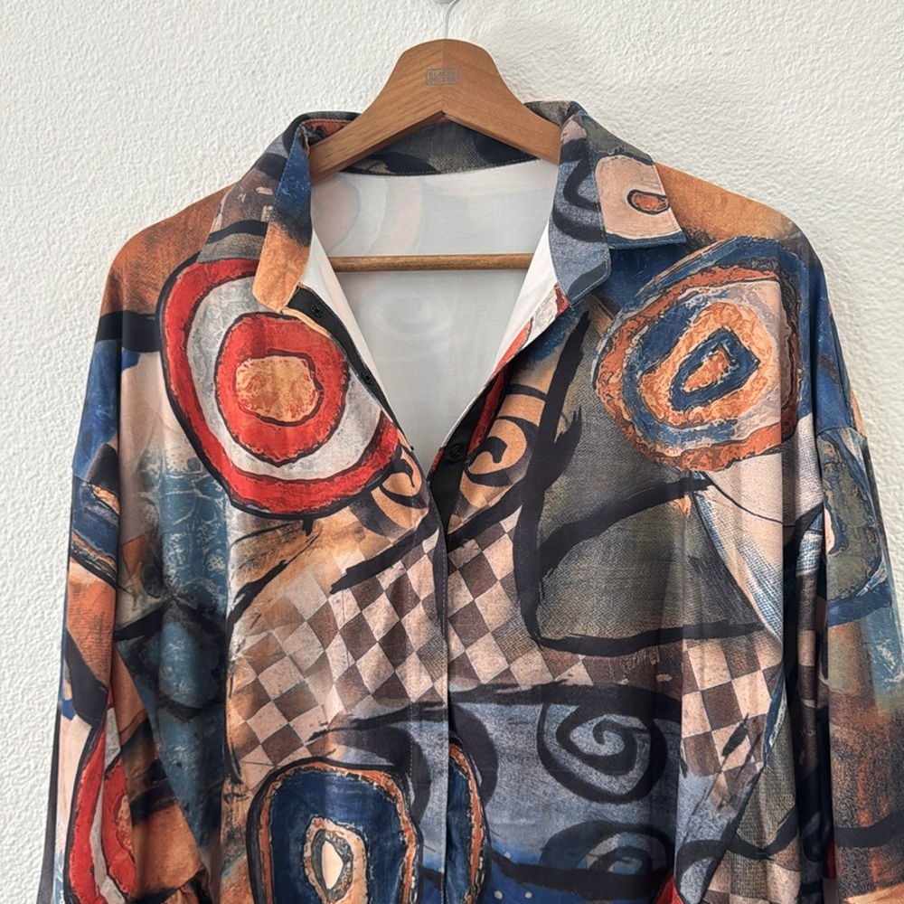 Abstract Pattern Button-Front Tunic Top - Multicolor - Picture 2 of 12